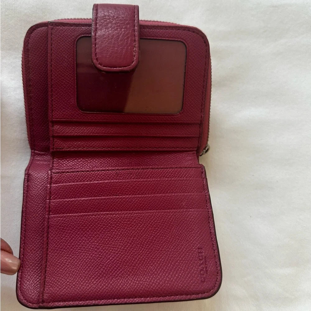 Coach Signature Embossed Pebble Leather Medium Zip Around Wallet in Sunset Red